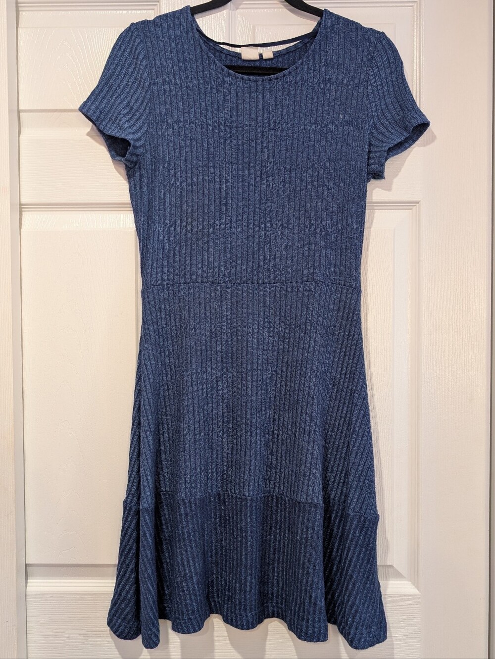 GAP Denim Blue Ribbed Short-Sleeve Fit-and-Flare Dress
